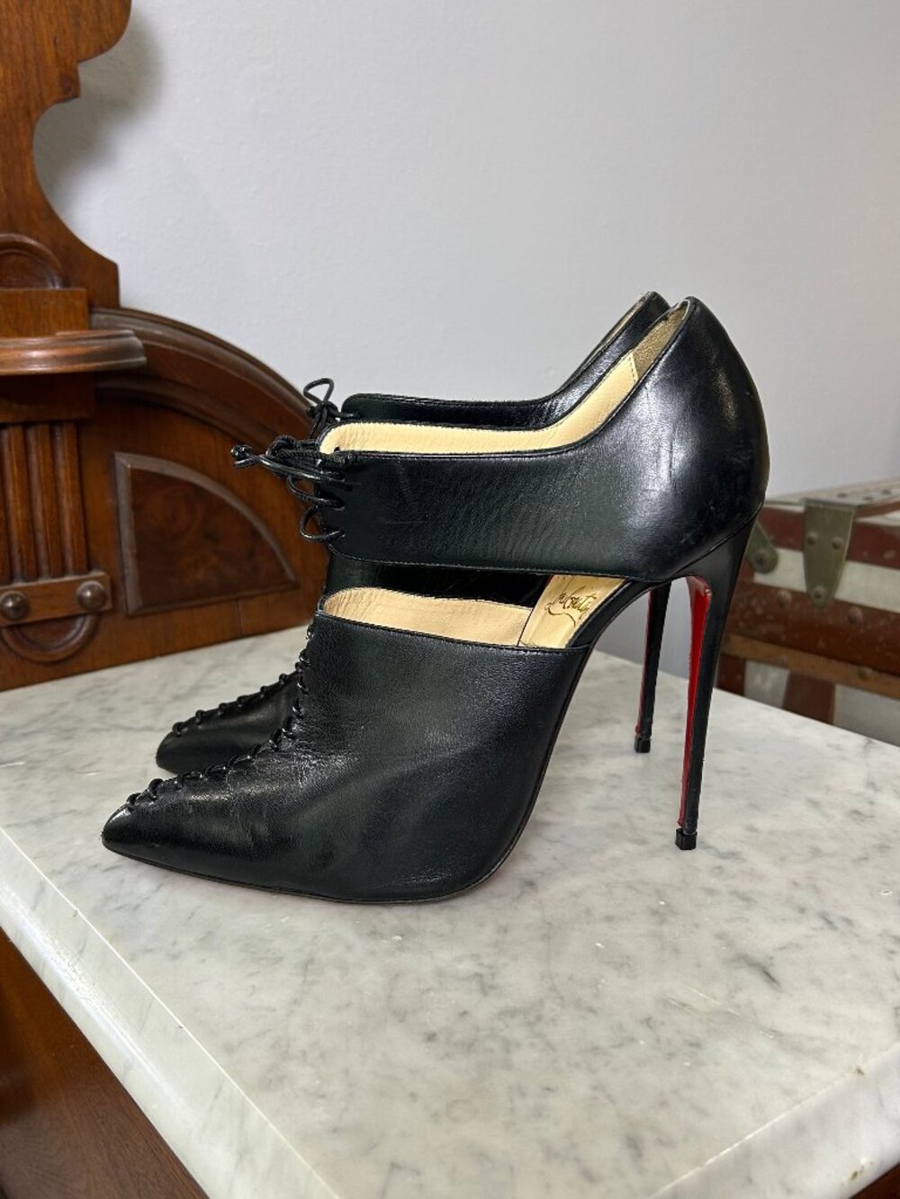 Christian Louboutin Corsita 120 Black Napa Lace-Up Heels size 39.5